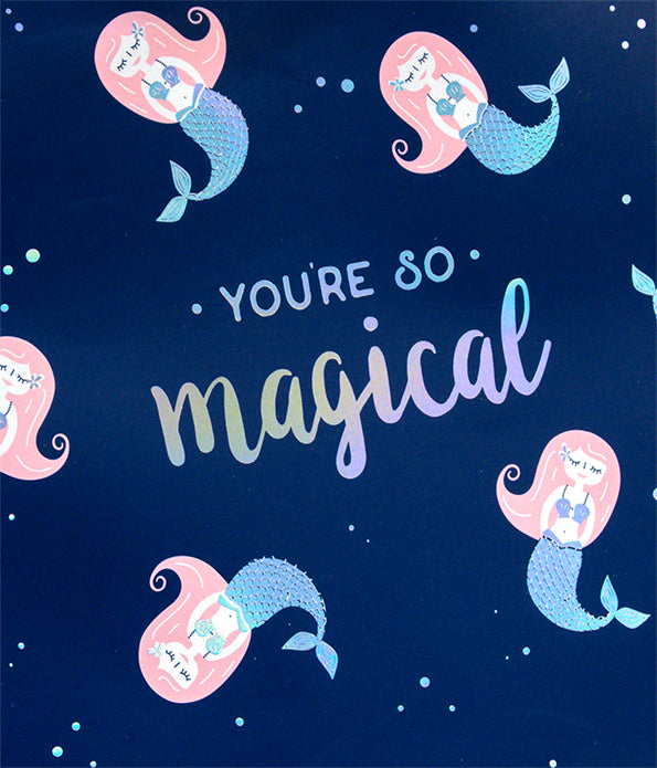 Elum Designs Holographic Magical Party Time Mermaid Large Gift Bag with Silver Rope Handle