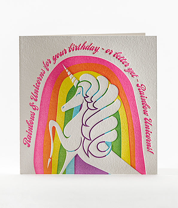 Elum Designs Rainbow Unicorn Birthday Letterpress Greeting Card