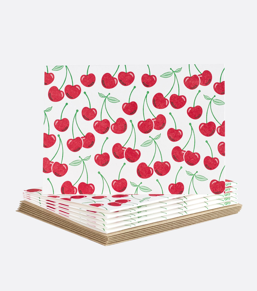 6 letterpress greeting card boxed notes featuring a trendy cherry design