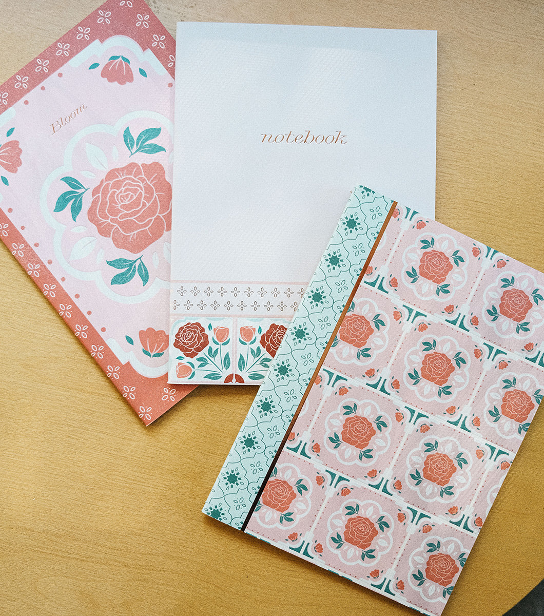 3 pack of journals featuring moroccan inspired designs of vintage roses and moorish tiles