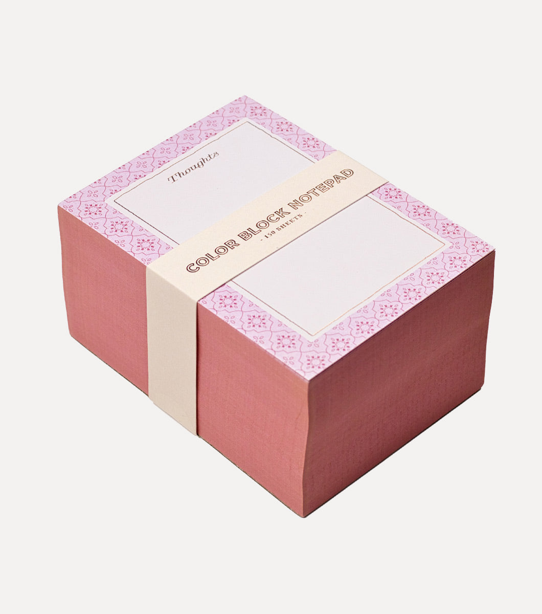 large chunky note pad with thick edge painted card stock, rose gold foil accents on the front