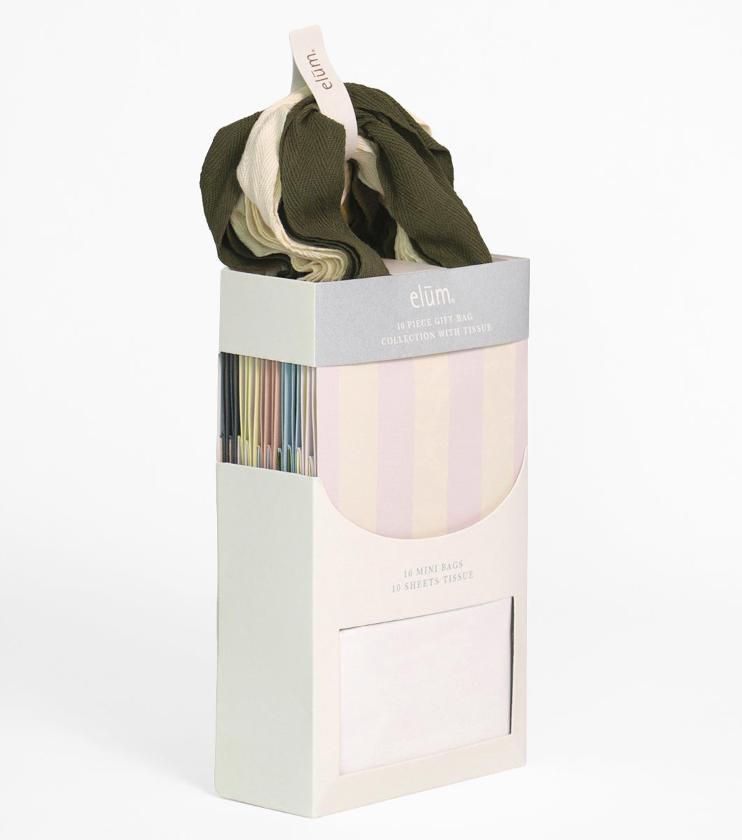 Stripe 10 Piece Gift Bag Collection with Tissue
