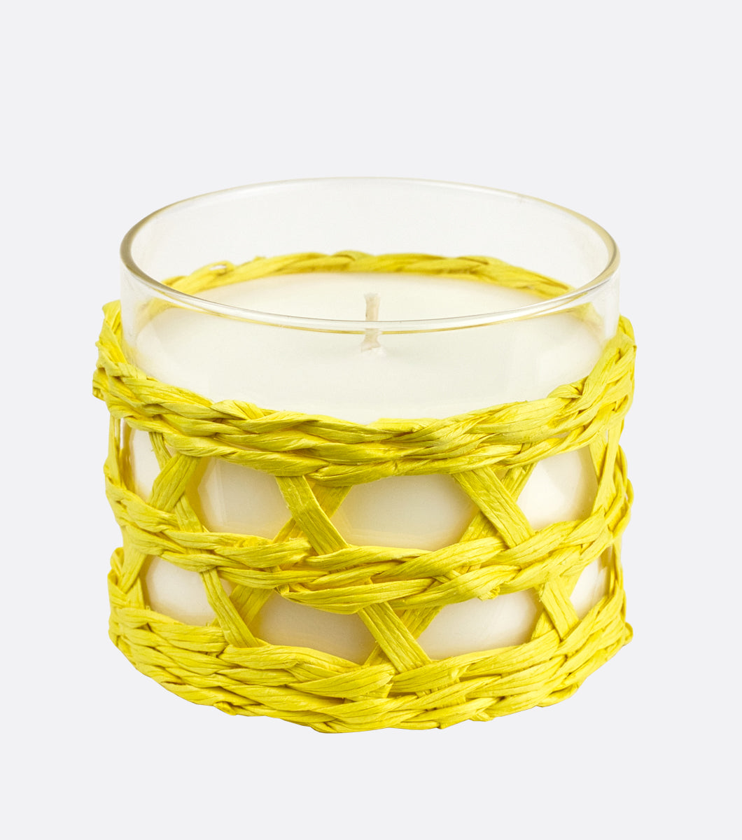 10.5 oz Yellow Woven Seagrass Glass Candle