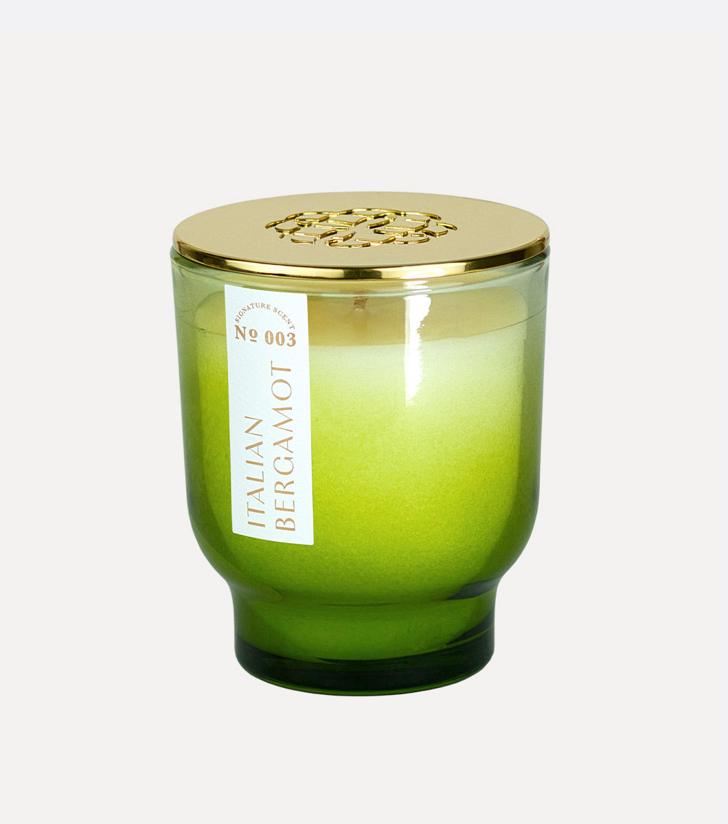 small green italian bergamot scented candle with gold lid