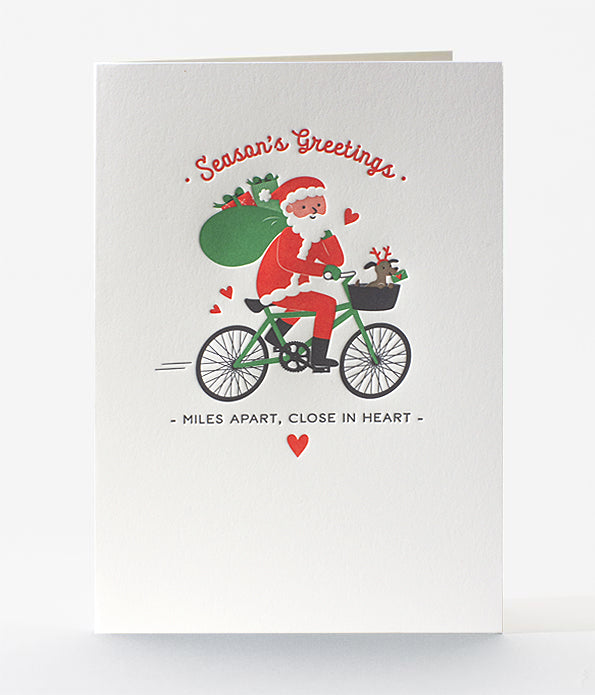 Biking Santa Letterpress Holiday Greeting Card