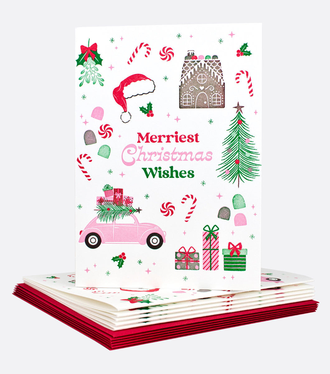 Merriest Christmas Wishes Letterpress Holiday Boxed Notes - Set of 6