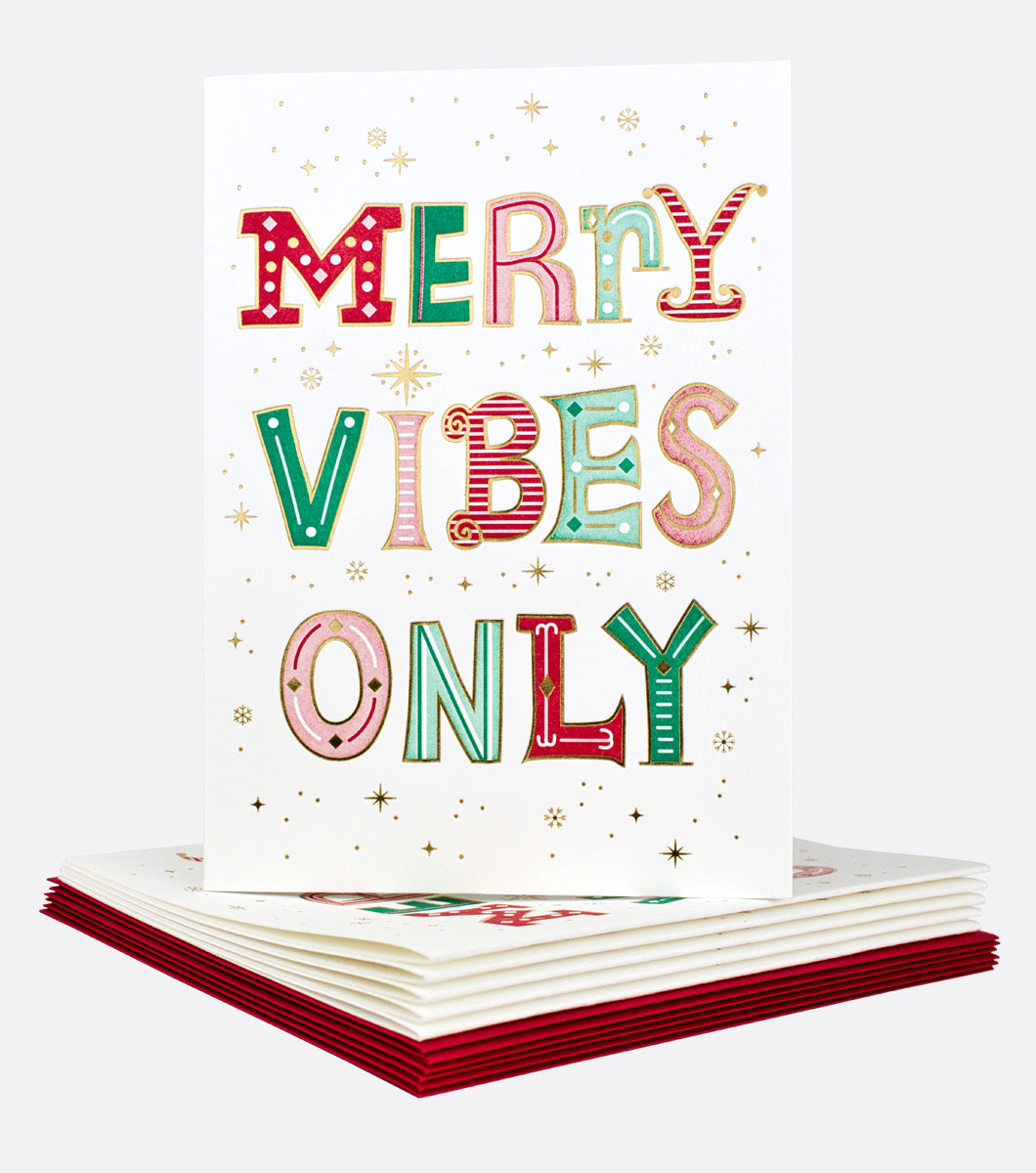 Merry Vibes Only Letterpress Holiday Boxed Notes - Set of 6