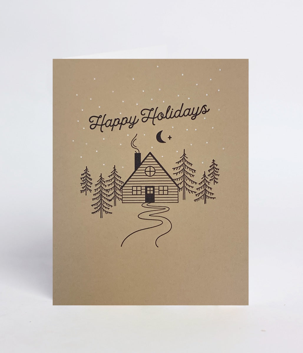 Holiday Cabin Letterpress Holiday Greeting Card