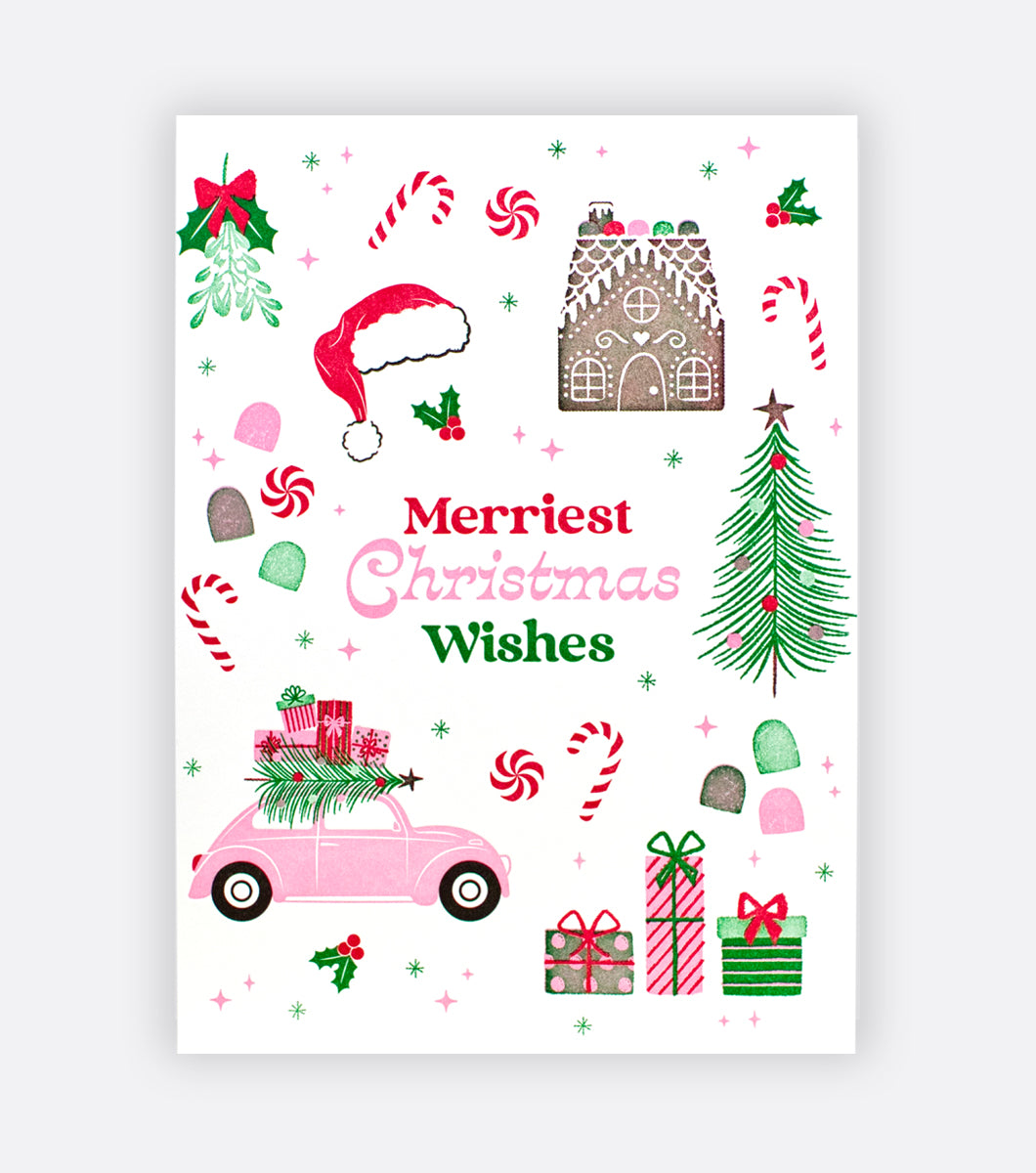 Merriest Christmas Wishes Letterpress Holiday Greeting Card