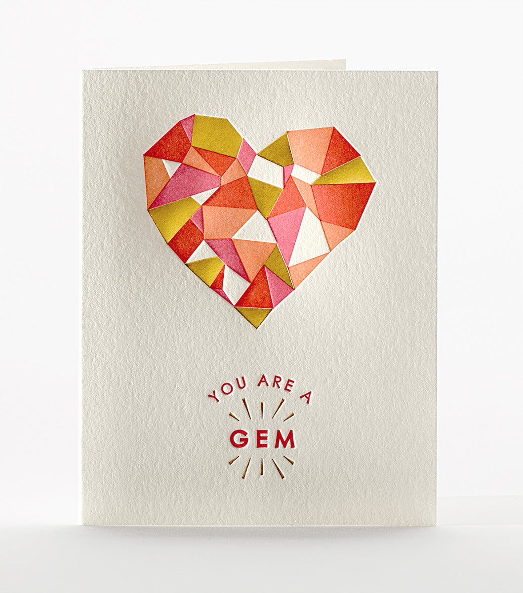 Elum Designs Gem Heart Love, Friendship Letterpress Greeting Card 