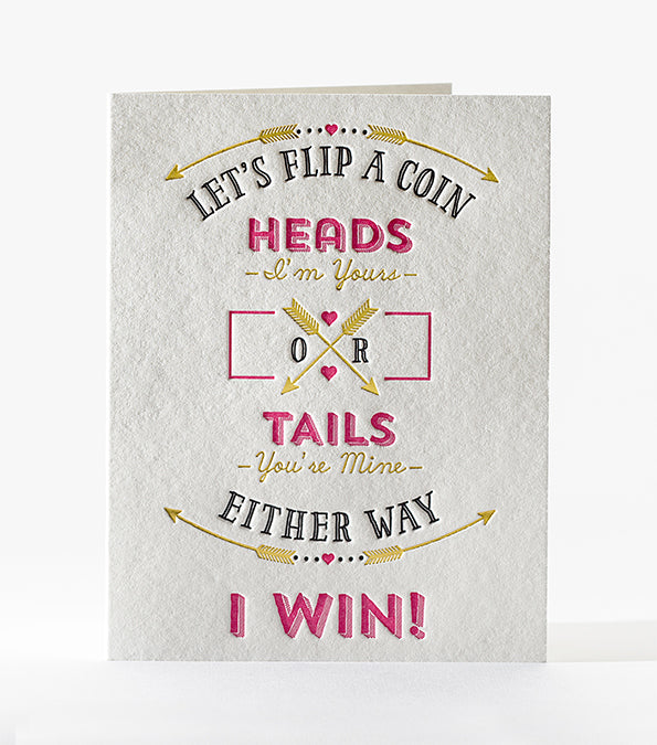 Elum Designs Coin Flip Letterpress Valentine's Day Greeting Card 