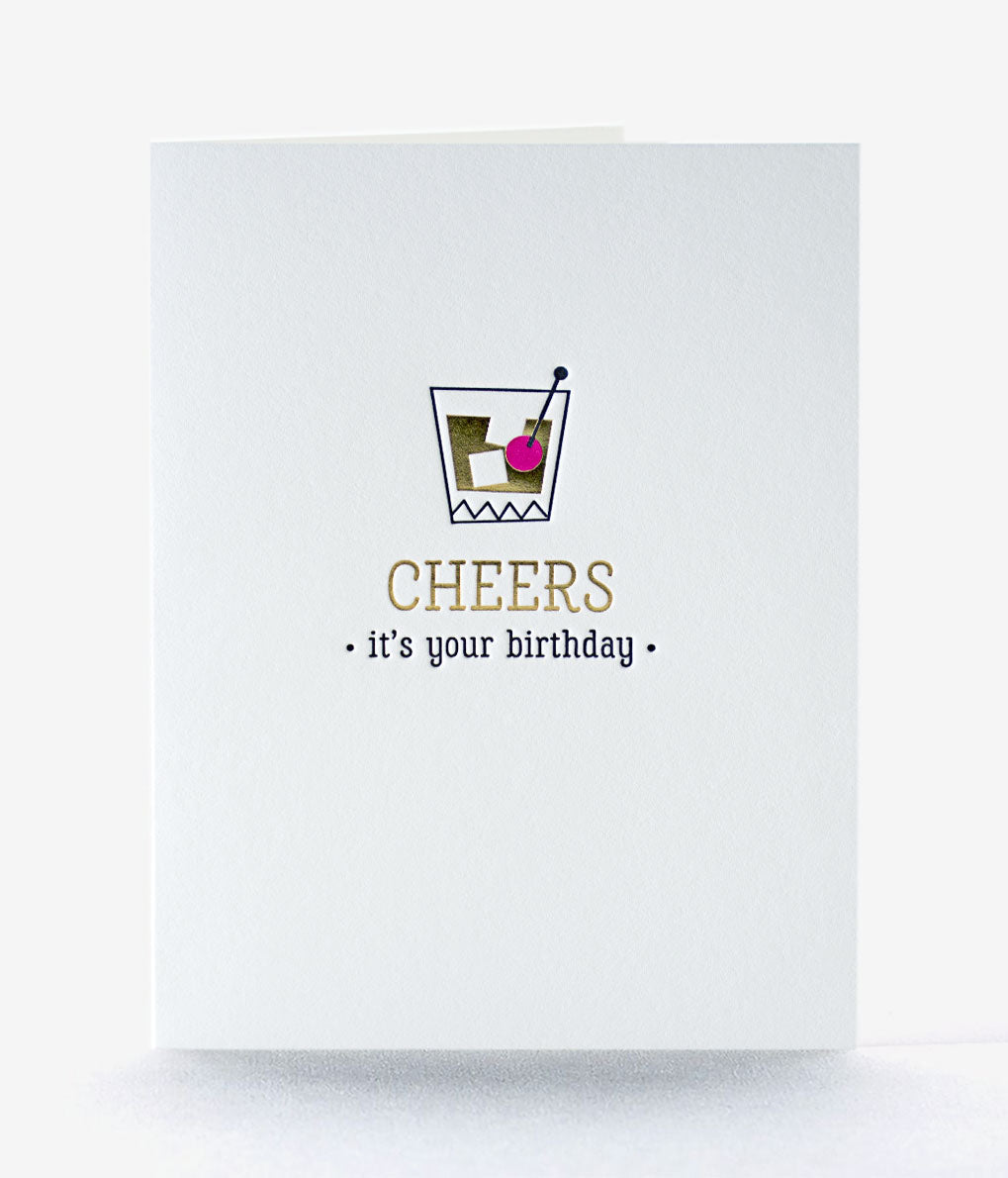 Classic Cocktail Letterpress Birthday Card 