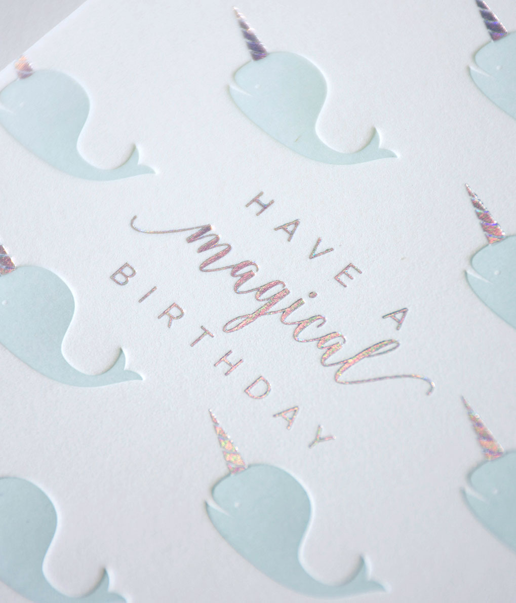 Magical Narwhal Letterpress Birthday Card 