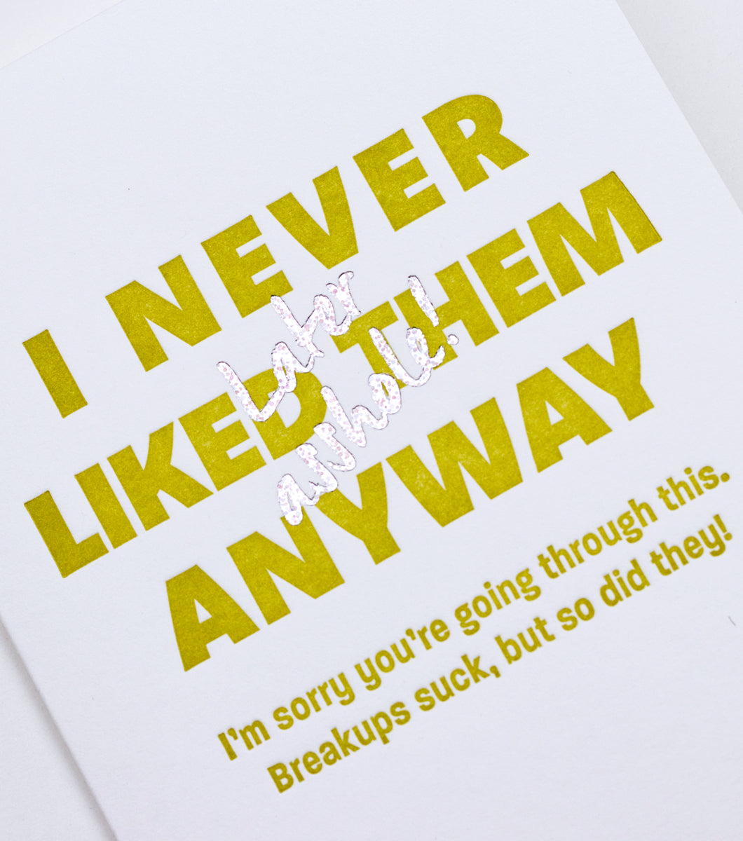 Never Liked them letterpress greeting card close up detail