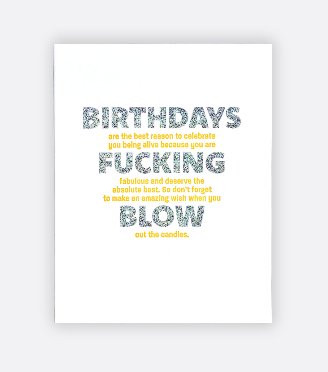 birthdays fucking blow letterpress greeting card