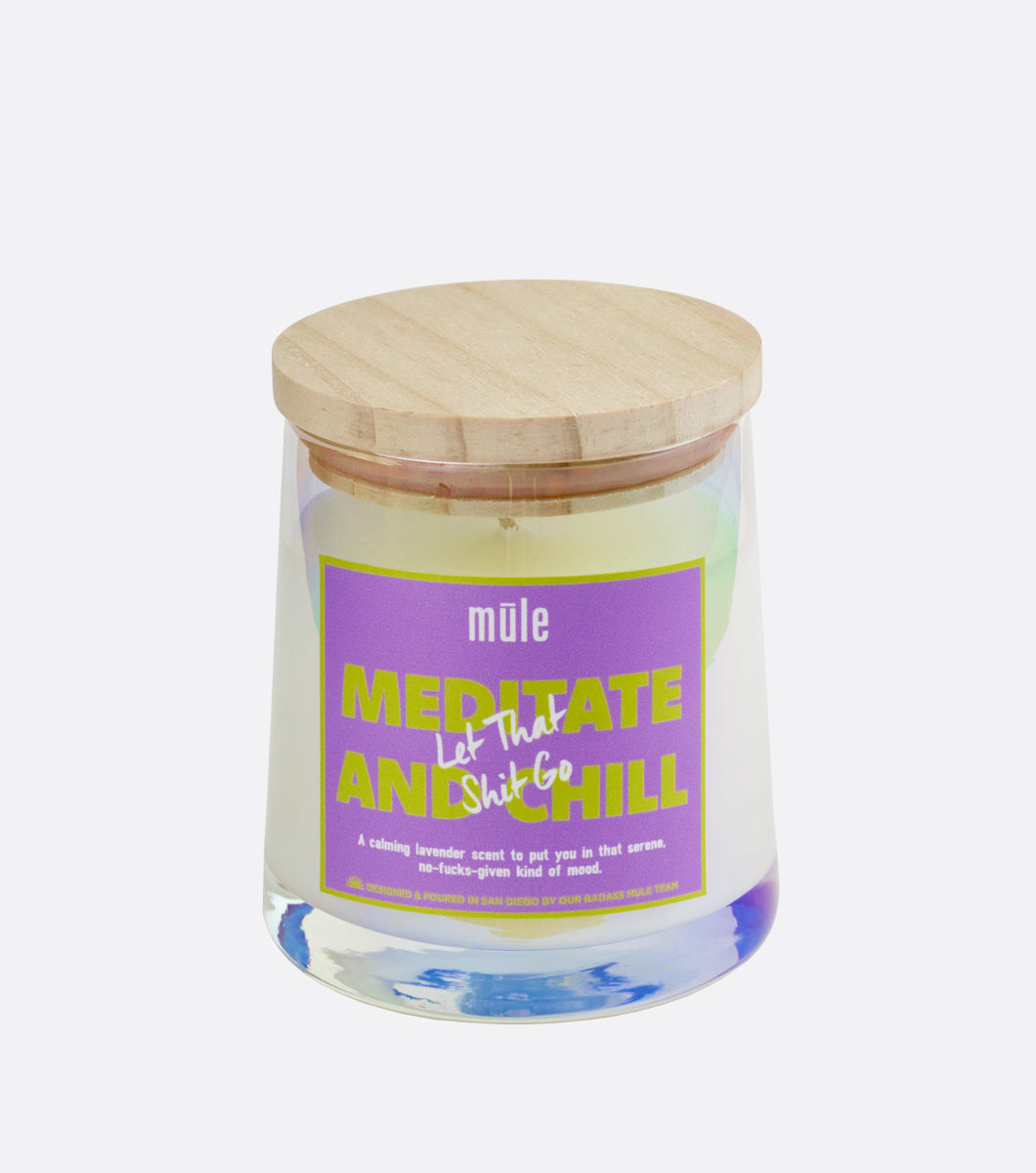 Mule Meditate & Chill Iridescent Glass Candle with Wood Lid 