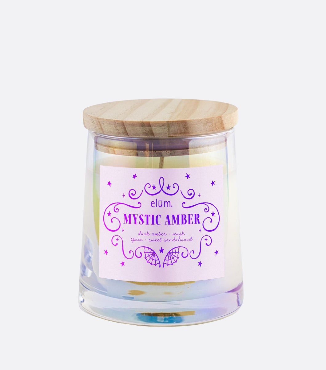 5.5 oz Mystic Amber Iridescent Glass Candle with Wood Lid