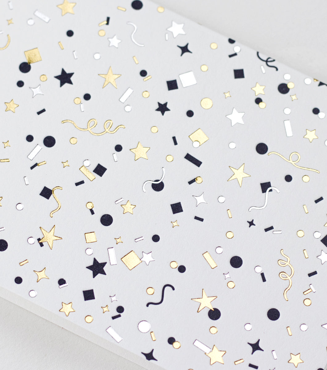 detail image of scattered confetti gold letterpress boxed notes